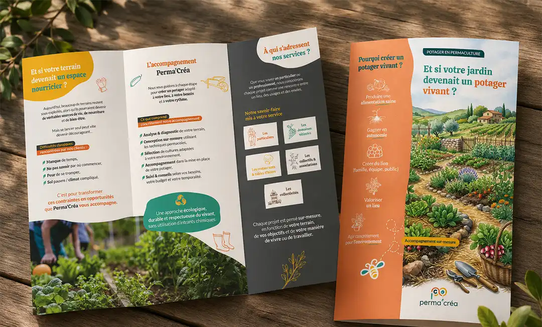 Dépliant sur les services création de potagers de Perma'Créa